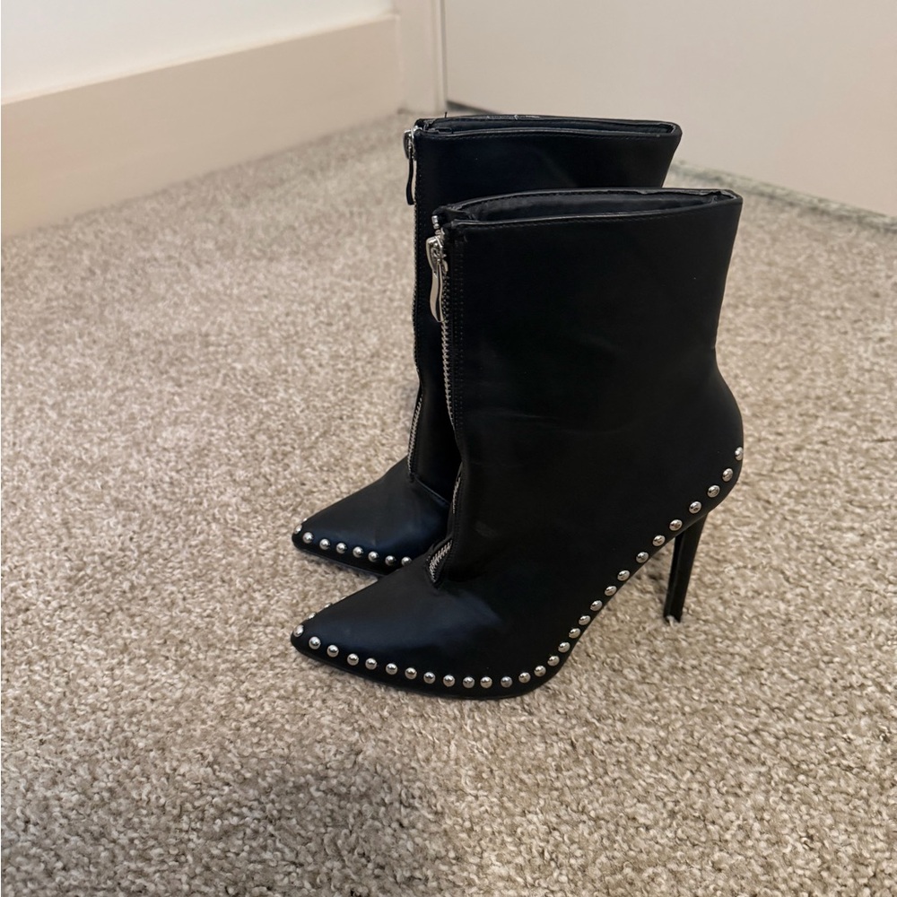 Aldo Black Pointed-Toe Studded Stiletto Ankle Boots